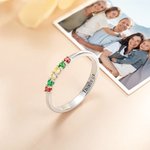 Personalized Sterling Silver Elegant 1-8 Birthstones Ring with Engraved Text Birthday Mother's Day Gift for Mom Grandma