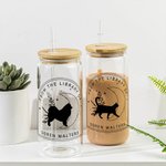 Personalizzato From the Library of Frosted Clear 20oz Glass Cup con coperchio e cannuccia Regalo di compleanno per gli amanti degli animali e dei libri