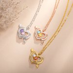 Personalisierte Amors Pfeil und Herz Halskette Namen mit 2 Geburtssteine Valentinstag Geschenk für Liebespaar Damen