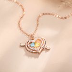 Personalisierte Amors Pfeil und Herz Halskette Namen mit 2 Geburtssteine Valentinstag Geschenk für Liebespaar Damen