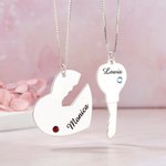 Lot de 2 Colliers Couple Personnalisés avec Nom Gravé Bijoux en Argent Sterling Forme Coeur Clé Cadeau de Saint-Valentin pour Couple