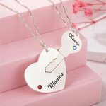 Lot de 2 Colliers Couple Personnalisés avec Nom Gravé Bijoux en Argent Sterling Forme Coeur Clé Cadeau de Saint-Valentin pour Couple