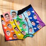 Personalised Funny Rainbow Face Boxers Briefs Underwear with Hearts Valentine's Day Gift for Men