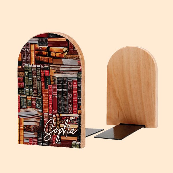 Personalisierte 1 Paar Buchstützen für Regale Bibliothek Buch Retro-Design mit Namen Geschenk für Buchliebhaber