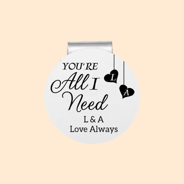 Personalised You're All I Need Golf Ball Marker Magnetic Hat Clip with Initials and Text Couple Golf Accessories Valentine's Day Gift for Golf Lover