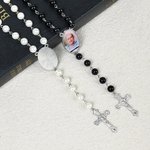 Collier Femme Personnalisé avec Photo Perles de Rosaire Pendentif Croix Cadeau Commémoratif