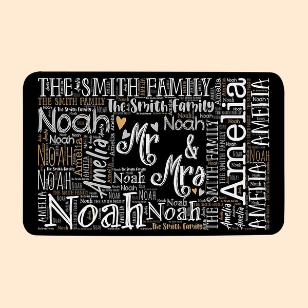 Tapis de porte antidérapant personnalisé en forme de nuage de mots multicolores Cadeau de Saint-Valentin pour un couple