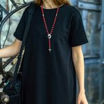 Collier Femme Personnalisé avec Photo Perles de Rosaire Pendentif Croix Cadeau Commémoratif