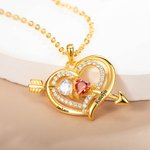 Personalisierte Amors Pfeil und Herz Halskette Namen mit 2 Geburtssteine Valentinstag Geschenk für Liebespaar Damen