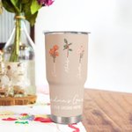 Thermos de Vacuum Personnalisé avec 1-15 Fleurs de Naissance et Noms Gobelet Isotherme avec Thème Jardin Cadeau d'Anniversaire pour Mère Grand-Mère