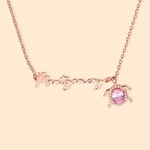 Chaîne en Argent Personnalisé avec Nom et Pierre de Naissance Collier de Tortue de Mer Cadeau de Fête des Mères d'Anniversaire pour Elle