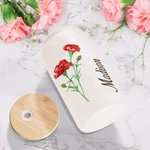 Verre Canette Personnalisé avec Fleur et Nom Verre avec Couvercle en Bambou et Paille Cadeau Anniversaire pour Femme