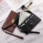 Personalized Leather Retro Pouch Wrist Bag Wallet with Birth Flower and Name Birthday Mother's Day Gift for Her