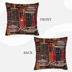 Personalized Library Book Retro Design Throw Pillow Cover with Pocket and Name Gift for Book Lover