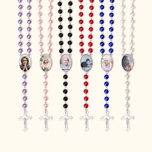 Gepersonaliseerde Multi-Color Rozenkrans Kralen Kruis Ketting met Foto Gedenkcadeau voor Vrouwen