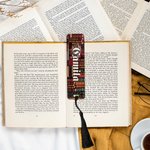 Personlig biblioteksbok i retrodesign Akrylbokmärke med tofs och namn Present till bokälskare