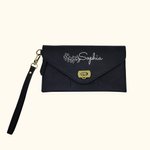 Personalized Leather Retro Pouch Wrist Bag Wallet with Birth Flower and Name Birthday Mother's Day Gift for Her