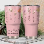 Thermos de Vacuum Personnalisé avec 1-15 Fleurs de Naissance et Noms Gobelet Isotherme avec Thème Jardin Cadeau d'Anniversaire pour Mère Grand-Mère