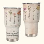 Thermos de Vacuum Personnalisé avec 1-15 Fleurs de Naissance et Noms Gobelet Isotherme avec Thème Jardin Cadeau d'Anniversaire pour Mère Grand-Mère
