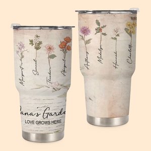 Gepersonaliseerde Watercolor Geboortebloem 30oz Geïsoleerde Tumbler met Naam en Liefde Groeit Hier Citaat Verjaardagscadeau voor Mama Oma