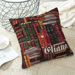 Personalized Library Book Retro Design Throw Pillow Cover with Pocket and Name Gift for Book Lover