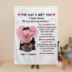 Personalized Line Love Heart Blanket with Name and Words of Love Romantic Home Decoration Valentine's Day Anniversary Gift for Couple