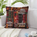Personalized Library Book Retro Design Throw Pillow Cover with Pocket and Name Gift for Book Lover