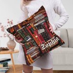 Personalized Library Book Retro Design Throw Pillow Cover with Pocket and Name Gift for Book Lover