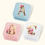 Personalised Metallic Colour Initial Jewellery Box with Name Rose Portable Travel Accessory Wedding Birthday Gift for Women Girls