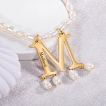Collier Perle Prénom Personnalisé Gravé sur Pendentif Initiale Cadeau Anniversaire pour Femme