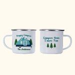 Personalized Happy Camper 11oz Enamel Mug Caravan Pine Tree Coffee Cup Birthday Gift for Camping Outdoor Travel Lover