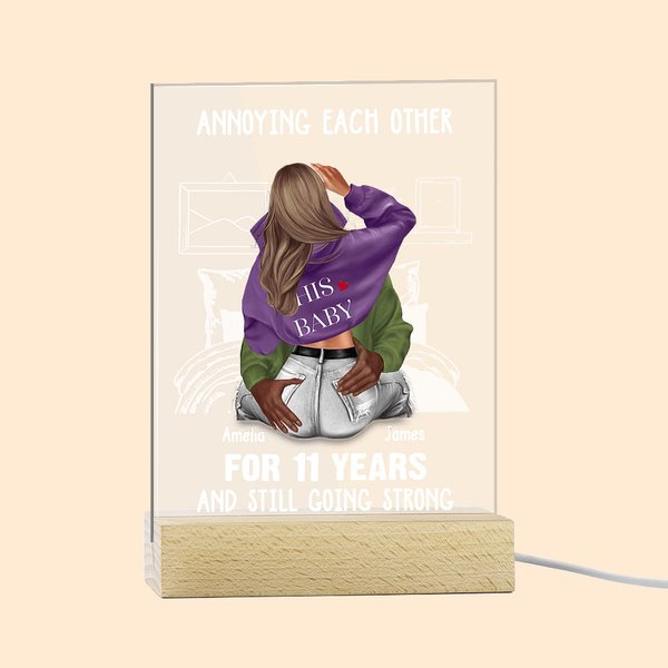 Henkilökohtainen ärsyttää toisiaan Cozy Bed Akryyli Plaque Night Light nimillä Desk Decoration Ystävänpäivä lahja pariskunnalle