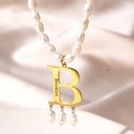 Collier Perle Prénom Personnalisé Gravé sur Pendentif Initiale Cadeau Anniversaire pour Femme