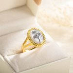 Personnalisé 1-4 Bouquet de fleurs de naissance Bague gravée Bijoux en nacre Cadeau d'anniversaire de la fête des mères pour les femmes