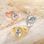 Personnalisé 1-4 Bouquet de fleurs de naissance Bague gravée Bijoux en nacre Cadeau d'anniversaire de la fête des mères pour les femmes