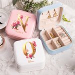 Personalised Metallic Colour Initial Jewellery Box with Name Rose Portable Travel Accessory Wedding Birthday Gift for Women Girls