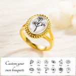 Personnalisé 1-4 Bouquet de fleurs de naissance Bague gravée Bijoux en nacre Cadeau d'anniversaire de la fête des mères pour les femmes