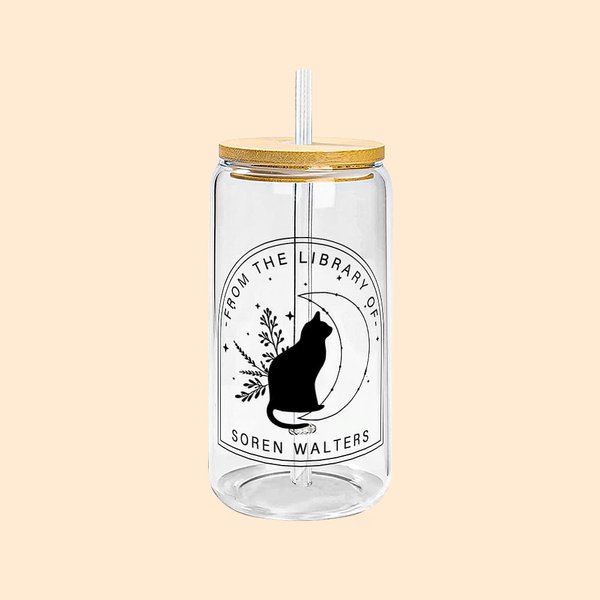 Personalizzato From the Library of Frosted Clear 20oz Glass Cup con coperchio e cannuccia Regalo di compleanno per gli amanti degli animali e dei libri