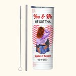 Gepersonaliseerde You & Me 20oz Roestvrij staal Skinny Tumbler met namen en deksel Rietje Borstel Valentijnsdag Verjaardagscadeau voor echtpaar