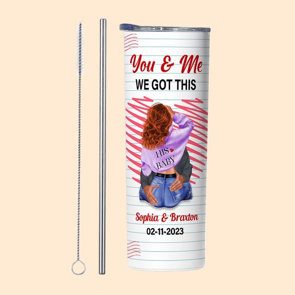 Gepersonaliseerde You & Me 20oz Roestvrij staal Skinny Tumbler met namen en deksel Rietje Borstel Valentijnsdag Verjaardagscadeau voor echtpaar