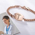 Bracciale in acciaio inossidabile con testo inciso Regalo di compleanno per donne con etichetta di allarme medico personalizzato