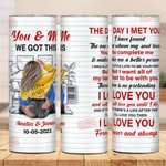 Personlig You & Me 20oz Stainless Steel Skinny Tumbler med sugrör och borste Alla hjärtans dag-jubileumspresent för par