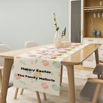 Spersonalizowany bieżnik na stół Happy Easter Bunny z imieniem i nazwiskiem Jajka Wielkanocne Dekoracja stołu kuchennego Prezent na przyjęcie wielkanocne dla rodziny