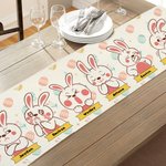 Spersonalizowany bieżnik na stół Happy Easter Bunny z imieniem i nazwiskiem Jajka Wielkanocne Dekoracja stołu kuchennego Prezent na przyjęcie wielkanocne dla rodziny