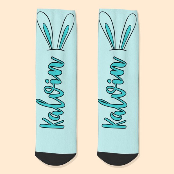 Personalisierte Multicolor Kaninchen Hasenohren weiche Kinder Socken mit Namen Kindertag Ostergeschenk für Kinder