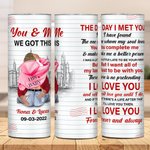 Personalizzato You & Me We Got This 20oz Skinny Tumbler con nomi e coperchio Cannuccia Spazzola Regalo di San Valentino per l'anniversario della coppi