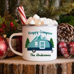 Personalized Happy Camper 11oz Enamel Mug Caravan Pine Tree Coffee Cup Birthday Gift for Camping Outdoor Travel Lover