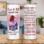 Gepersonaliseerde You & Me 20oz Roestvrij staal Skinny Tumbler met namen en deksel Rietje Borstel Valentijnsdag Verjaardagscadeau voor echtpaar