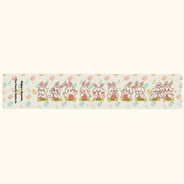 Personalized Happy Easter Bunny Table Runner with Name Easter Eggs Kitchen Table Decoration Easter Party Gift for Family