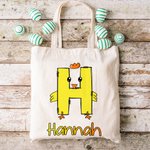 Personlig Bunny Chick Mönster Canvas Tote Bag Handväska med initialer och namn Påsk Födelsedagspresent för barnfamilj